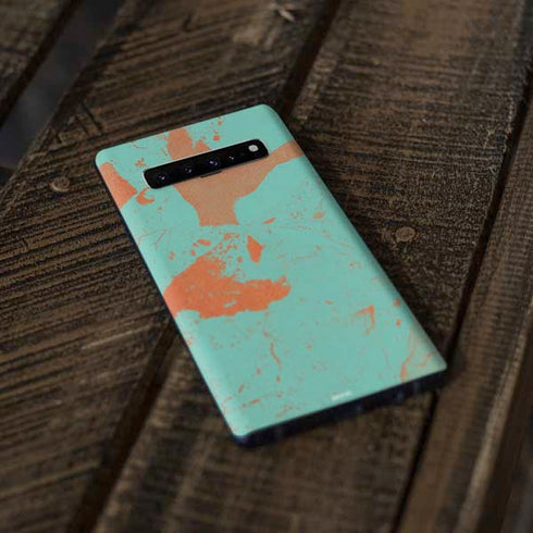 Turquoise and Orange Marble Galaxy S10 Plus Skin