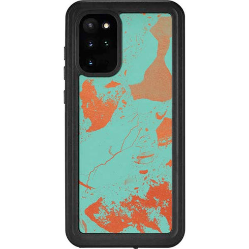 Turquoise and Orange Marble Galaxy S20 Plus Waterproof Case