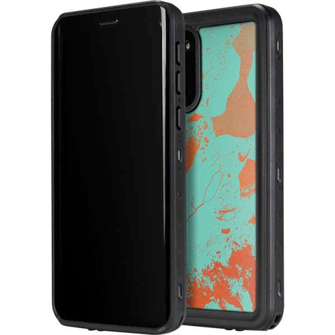 Turquoise and Orange Marble Galaxy S20 Plus Waterproof Case