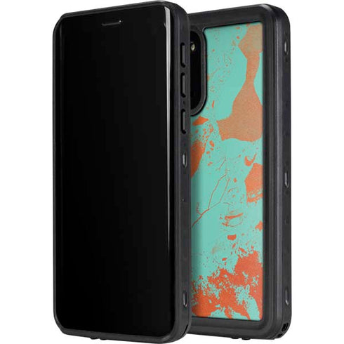 Turquoise and Orange Marble Galaxy S20 Waterproof Case