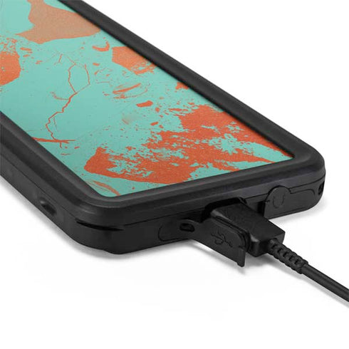 Turquoise and Orange Marble Galaxy S20 Waterproof Case