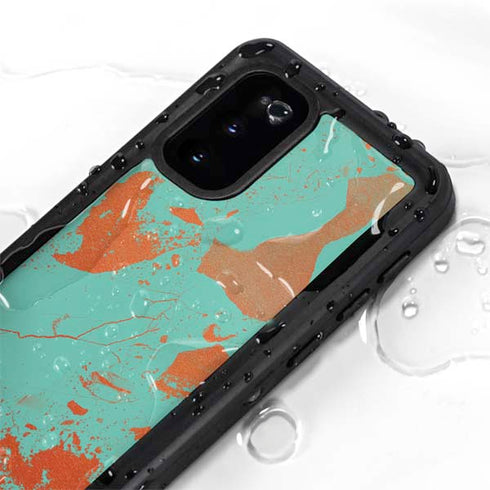Turquoise and Orange Marble Galaxy S20 Waterproof Case