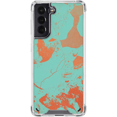 Turquoise and Orange Marble Galaxy S21 5G Clear Case
