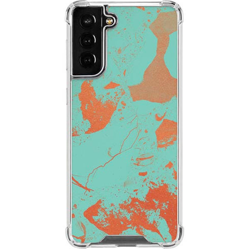 Turquoise and Orange Marble Galaxy S21 FE Clear Case