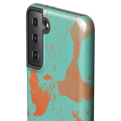 Turquoise and Orange Marble Galaxy S21 FE Pro Case
