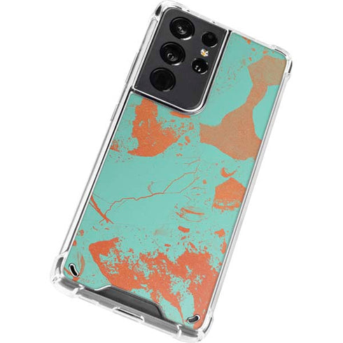 Turquoise and Orange Marble Galaxy S21 Ultra 5G Clear Case