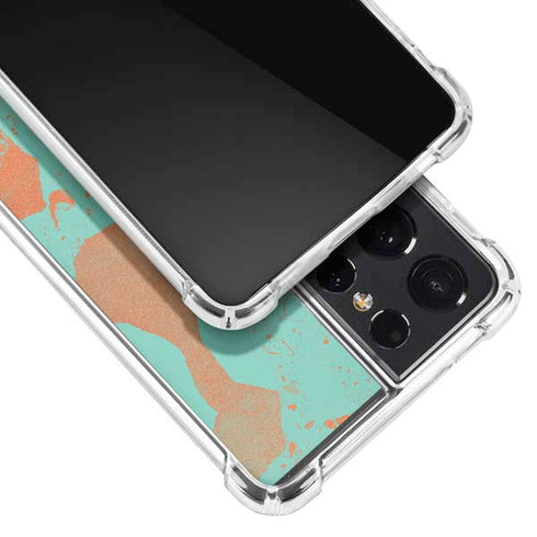 Turquoise and Orange Marble Galaxy S21 Ultra 5G Clear Case