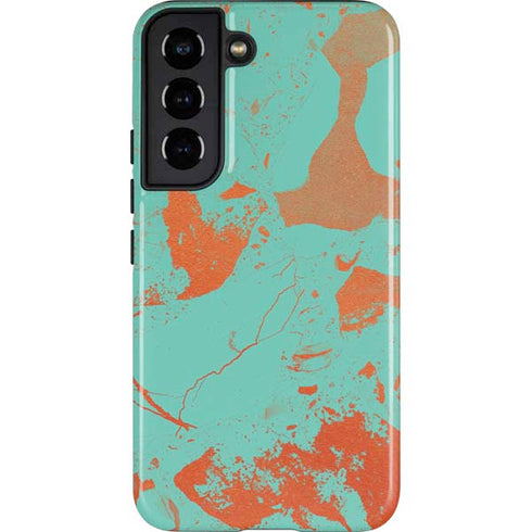 Turquoise and Orange Marble Galaxy S22 Pro Case