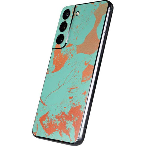 Turquoise and Orange Marble Galaxy S22 Skin