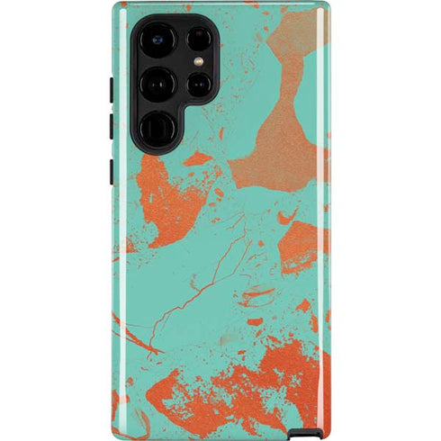 Turquoise and Orange Marble Galaxy S22 Ultra Pro Case