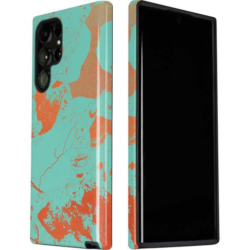 Turquoise and Orange Marble Galaxy S22 Ultra Pro Case
