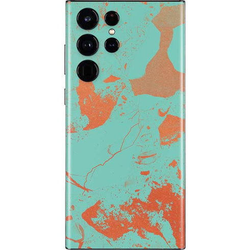 Turquoise and Orange Marble Galaxy S22 Ultra Skin