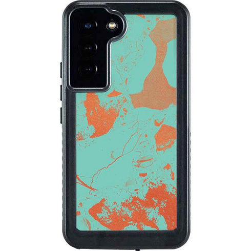Turquoise and Orange Marble Galaxy S23 Plus Waterproof Case