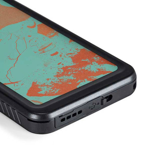 Turquoise and Orange Marble Galaxy S23 Plus Waterproof Case