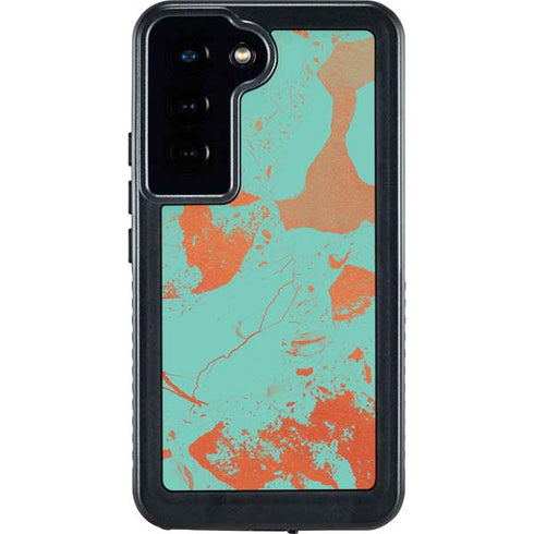 Turquoise and Orange Marble Galaxy S23 Waterproof Case