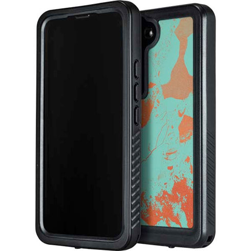 Turquoise and Orange Marble Galaxy S23 Waterproof Case
