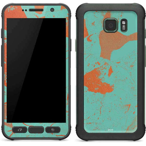 Turquoise and Orange Marble Galaxy S7 Active Skin