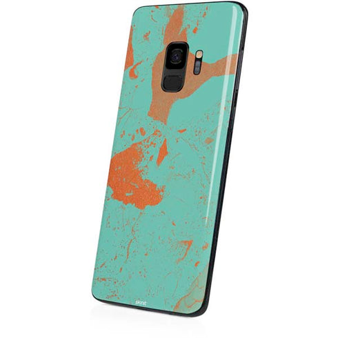 Turquoise and Orange Marble Galaxy S9 Skin