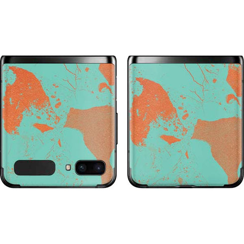 Turquoise and Orange Marble Galaxy Z Flip Skin