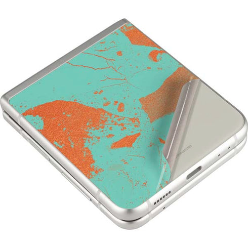Turquoise and Orange Marble Galaxy Z Flip3 5G Skin