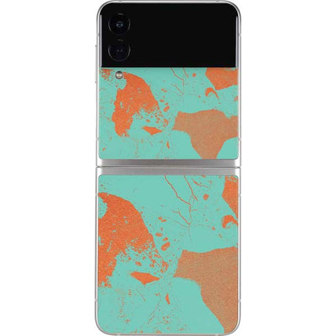 Turquoise and Orange Marble Galaxy Z Flip4 5G Skin