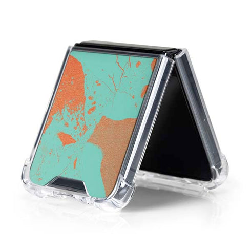 Turquoise and Orange Marble Galaxy Z Flip5 5G Clear Case