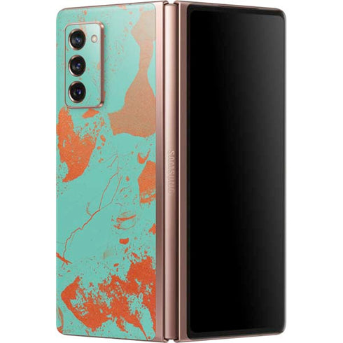Turquoise and Orange Marble Galaxy Z Fold2 5G Skin