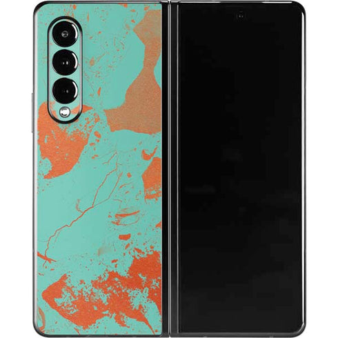 Turquoise and Orange Marble Galaxy Z Fold3 5G Skin