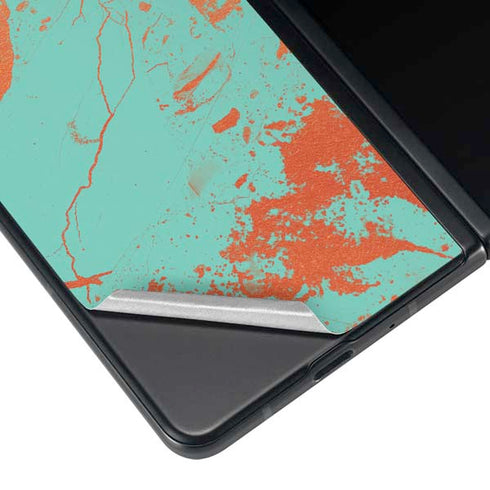 Turquoise and Orange Marble Galaxy Z Fold3 5G Skin