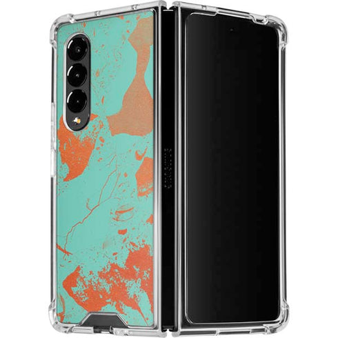 Turquoise and Orange Marble Galaxy Z Fold4 5G Clear Case