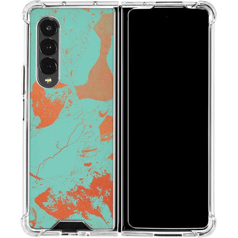 Turquoise and Orange Marble Galaxy Z Fold4 5G Clear Case