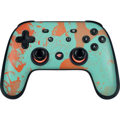 Turquoise and Orange Marble Google Stadia Controller Skin