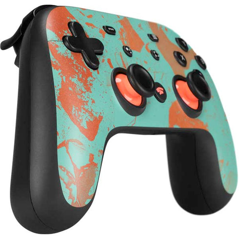 Turquoise and Orange Marble Google Stadia Controller Skin