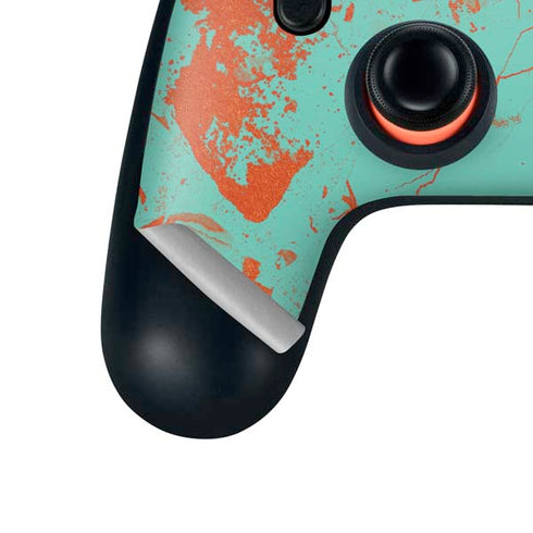 Turquoise and Orange Marble Google Stadia Controller Skin