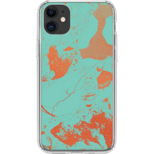 Turquoise and Orange Marble iPhone 11 Clear Case