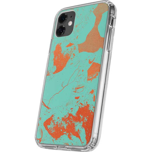Turquoise and Orange Marble iPhone 11 Clear Case