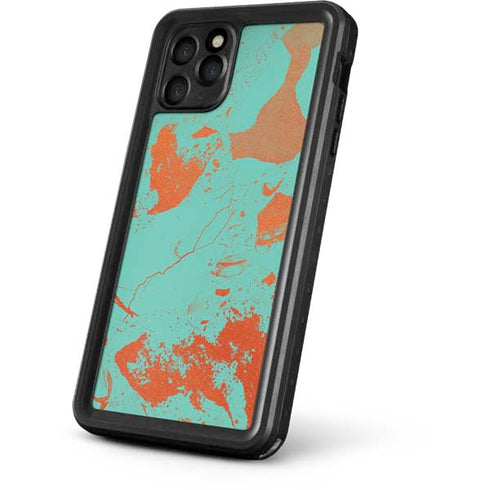 Turquoise and Orange Marble iPhone 11 Pro Max Waterproof Case