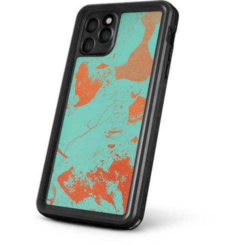 Turquoise and Orange Marble iPhone 11 Pro Waterproof Case