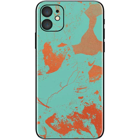 Turquoise and Orange Marble iPhone 11 Skin