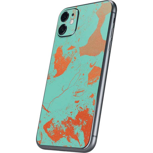 Turquoise and Orange Marble iPhone 11 Skin
