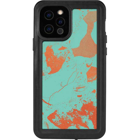 Turquoise and Orange Marble iPhone 12 Pro Waterproof Case