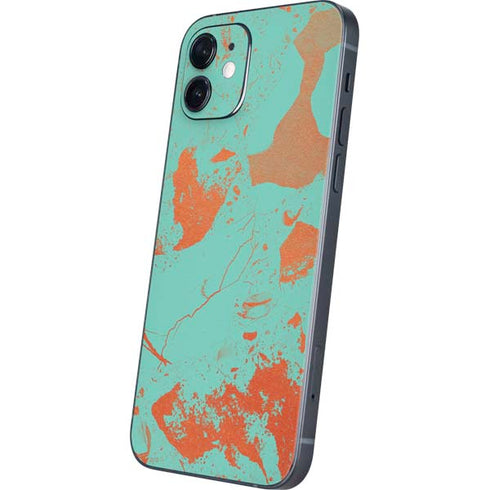 Turquoise and Orange Marble iPhone 12 Skin