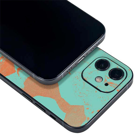 Turquoise and Orange Marble iPhone 12 Skin