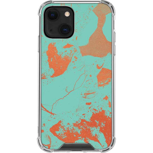 Turquoise and Orange Marble iPhone 13 Mini Clear Case