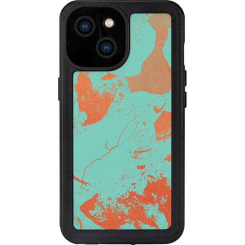 Turquoise and Orange Marble iPhone 13 Mini Waterproof Case
