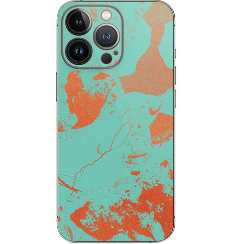 Turquoise and Orange Marble iPhone 13 Pro Skin