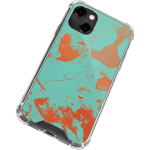 Turquoise and Orange Marble iPhone 14 Clear Case