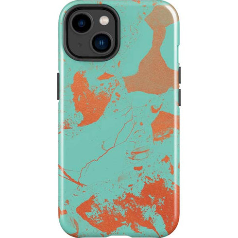 Turquoise and Orange Marble iPhone 14 Plus Impact Case