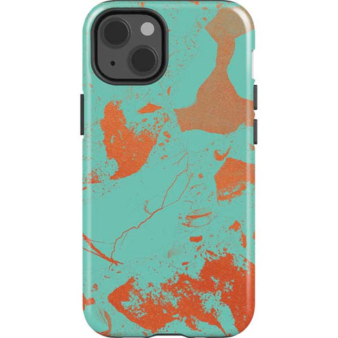 Turquoise and Orange Marble iPhone 15 Impact Case