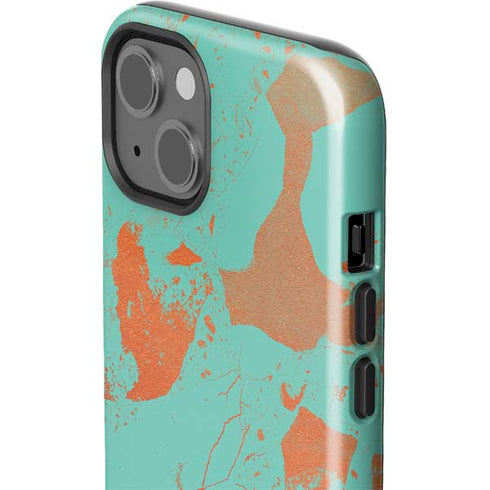 Turquoise and Orange Marble iPhone 15 Impact Case